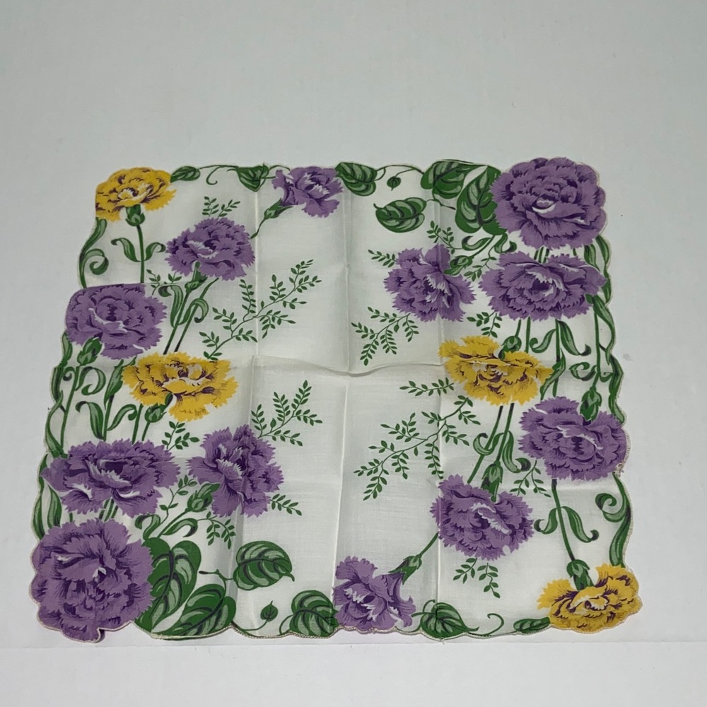 Vintage Floral Handkerchief with Purple and Yellow Flowers